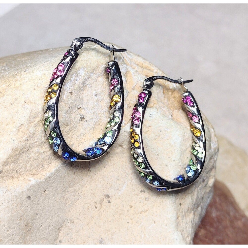 JCM Jacmel CZ Pave Oval Hoop Earrings